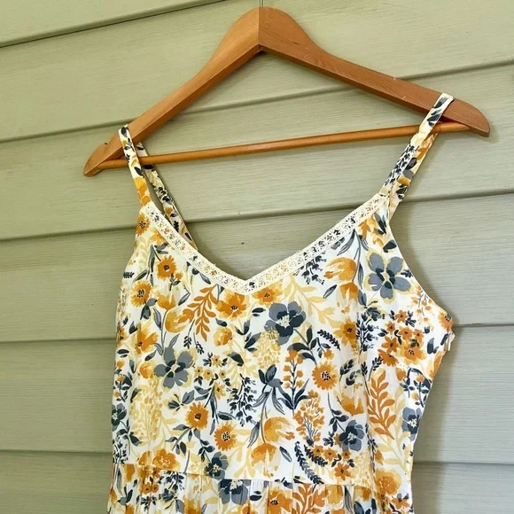 JOIE Floral cotton tiered Maxi Dress yellow & gray boho coastal cowgirl Sz 6 EUC - Picture 4 of 16